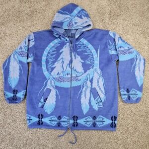 Vtg Artesanias Tuntaquimba Ecuador Wool Full Zip Hoodie Mens XL Wolf Aztec